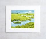 Salt Marsh Landscape Coastal Wetlands Watercolor Print : 5x7 (8x10 mat)