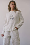 NSW2735-2 Coastal Anchor Knit Sweater: CREAM BLUE / S-M-L (3-2-1)