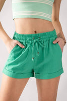 Linen Type Waistband Shorts - String Tie: BLUE STONE / S-2/M-2/L-2