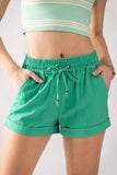 Linen Type Waistband Shorts - String Tie: BLUE STONE / S-2/M-2/L-2