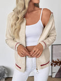 Zip-Front Knit Cardigan with Contrast Trim: Beige / L