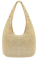 Crochet Woven Rattan Straw Wicker Hobo Bag: Beige