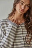 W2537 | Knit Polyester Acrylic Striped Sweater Cardigan : Dusty Mint / M