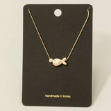 Pearl Bead And Fish Charm Dainty Chain Necklace: G