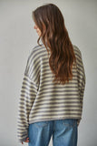 W2537 | Knit Polyester Acrylic Striped Sweater Cardigan : Dusty Mint / L