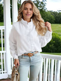 Textured Striped Ruffle Detail Shirt: Blue / Large 8-10