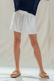 Linen Blend Elastic Waist Drawstring Shorts: White / S-M-L:2-2-2