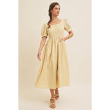 EMBROIDERED GINGHAM MIDI DRESS WITH PUFF SLEEVES: POWDER BLUE / S