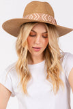 Aztec Tribal Pattern Band Straw Summer Sun Hat: Taupe