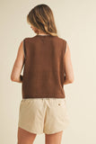 IT4194 FISH PRINTED SLEEVELESS SWEATER TOP: CREAM/BLUE / L