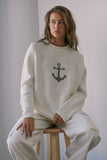 NSW2735-2 Coastal Anchor Knit Sweater: CREAM BLUE / S-M-L (3-2-1)