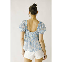 JT6166- TOILE FLORAL PRINT BABY DOLL TOP: WHITE BLUE FLORAL / M