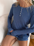 Striped Soft Button Loungewear Long Sleeve Top: Medium / Long Sleeve Top