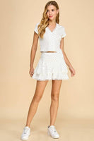 CS3760-Motion Pointelle Polka Dot Double Layer Skirt: White / S