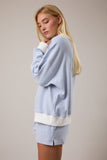 MOCK NECK STRIPE SWEATSHIRTS TOP: SAGE-CREAM STRIPE / L