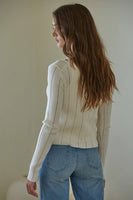 W1473 | Front Tie Strap Long Sleeve Cardigan Top: Cream / M