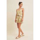 V-NECK FLORAL PRINT LINEN BLEND CAMI TOP: SAGE / L