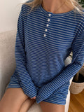 Striped Soft Button Loungewear Long Sleeve Top: XL / Long Sleeve Top