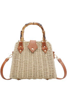 Bamboo Top Crochet Wicker Crossbody Clutch Bag: Beige