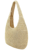 Crochet Woven Rattan Straw Wicker Hobo Bag: Beige