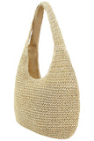 Crochet Woven Rattan Straw Wicker Hobo Bag: Beige