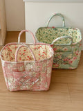 Quilted Floral Soft Side Storage Tote: Off White/Peony