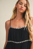 Geometric Trim Tiered Trapeze Romper Dress
: BLACK / M