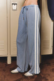 MID RISE THERMAL STRIPE PANTS: DUSTY BLUE / M