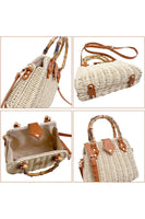 Bamboo Top Crochet Wicker Crossbody Clutch Bag: Beige