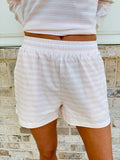 Soft Pink Billie Striped Loungewear Shorts: Large / Shorts