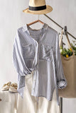Relaxed Fit Vertical Striped Rayon Button Down Shirt: BLUE / S-2/M-2/L-2