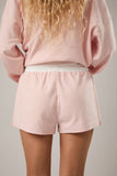 MID RISE STRIPE SHORTS: SAGE-CREAM STRIPE / L