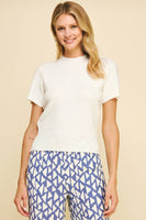 SOFT YARN SHORT SLEEVE SWEATER TOP - 5433W: IVORY / L