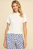 SOFT YARN SHORT SLEEVE SWEATER TOP - 5433W: IVORY / L