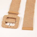 WOVEN SQUARE BUCKLE ELASTIC WAISTBAND_CWABE0438: KHAKI / (OS) 2