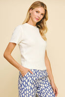 SOFT YARN SHORT SLEEVE SWEATER TOP - 5433W: IVORY / L