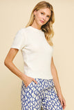 SOFT YARN SHORT SLEEVE SWEATER TOP - 5433W: IVORY / L