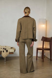 Cotton Twill Contrast Barn Jacket: Ivory-Brown / XS