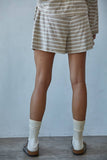L8797B | Knit Cotton Striped Elastic Waist Shorts: Blue White / S