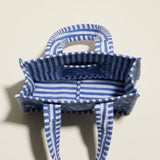 Blue Quilted Floral Mini Tote Bag – Striped Handle Fabric Lunch, Gift & Everyday Carry Bag: BL / ONE