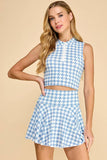 CT9089-Motion Houndstooth Patterned Sleeveless Top: Pink / S