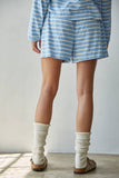 L8797B | Knit Cotton Striped Elastic Waist Shorts: Navy White / L