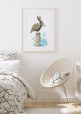 Pelican Watercolor Art Print, Nautical Bird Painting: 8x10 (11x14 mat)