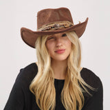 Rustic Cowgirl with Feather Fedora Hat