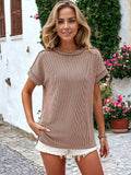 Striped Textured Round Neck Short Sleeve T-Shirt: White / XL 16-18