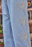 L9640B | Woven Linen Cotton Embroidered Wide Leg Pants: Lavender Blue / L