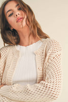 J2844  CROCHET KNITTED BUTTONDOWN CARDIGAN: CREAM / L