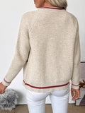 Zip-Front Knit Cardigan with Contrast Trim: Beige / S