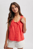FRONT TIE BUTTON-UP BLOUSE / WL25-12025: OFF WHITE / S