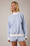 MOCK NECK STRIPE SWEATSHIRTS TOP: SAGE-CREAM STRIPE / M